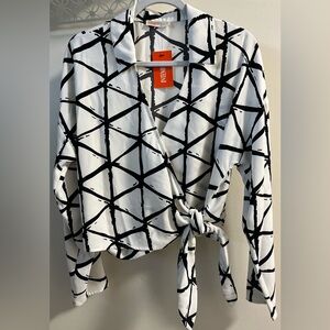 Intempo Black and White Checked Wrap Blouse Size XL NWT